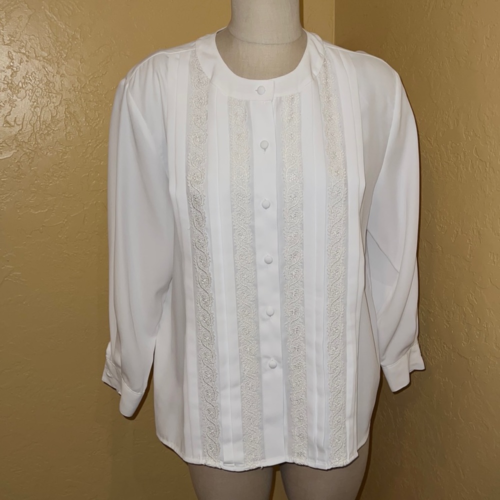 3/$15 Karen Scott blouse, size L, beautiful details on front.